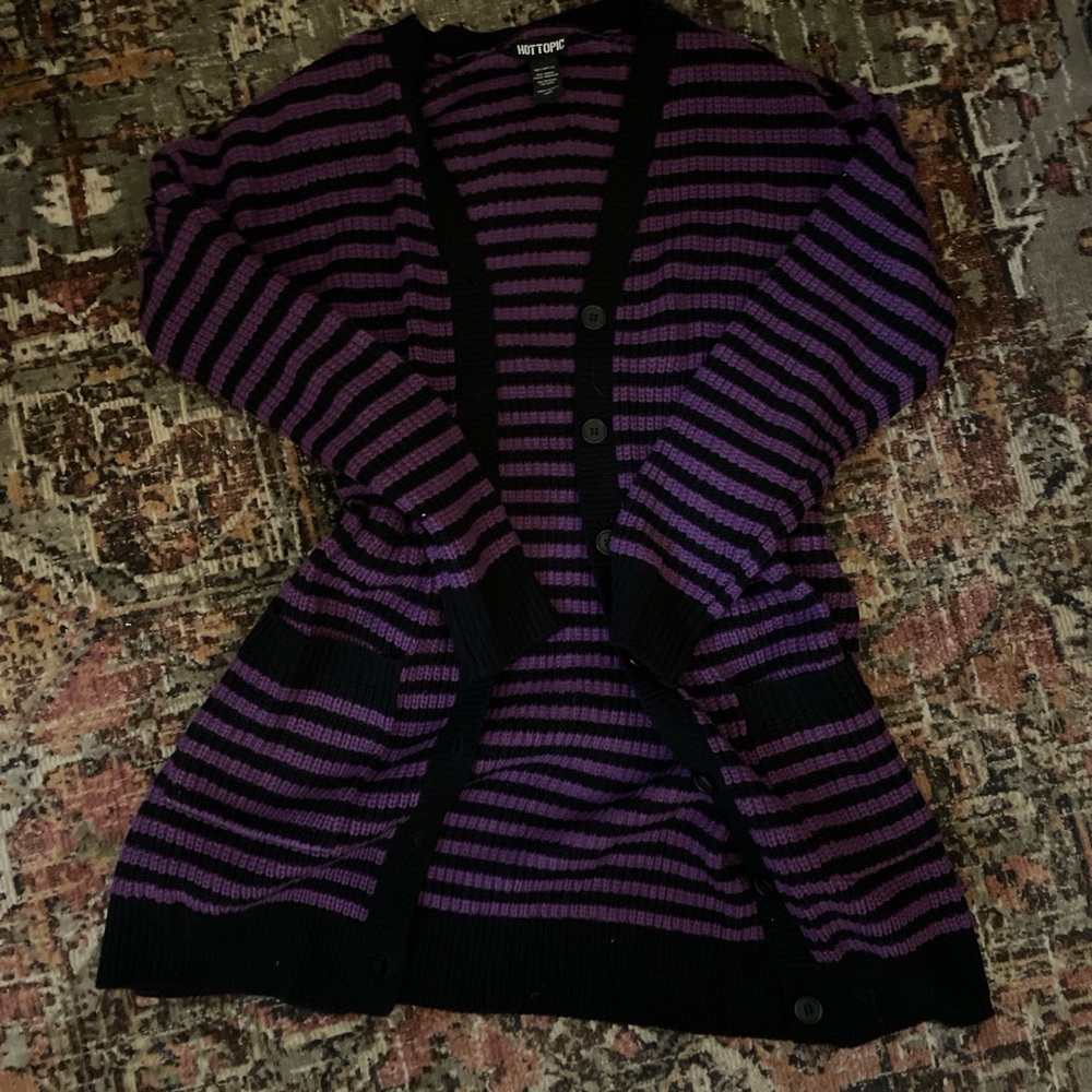 Hot Topic Purple and Black Striped Cardigan